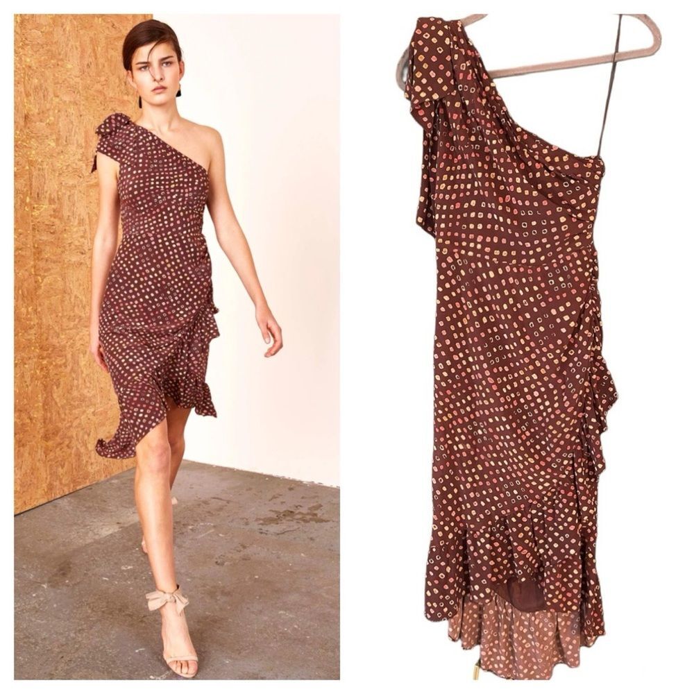 Ulla Johnson Imogen Silk Dress - One Shoulder w Ruffles - Size 2